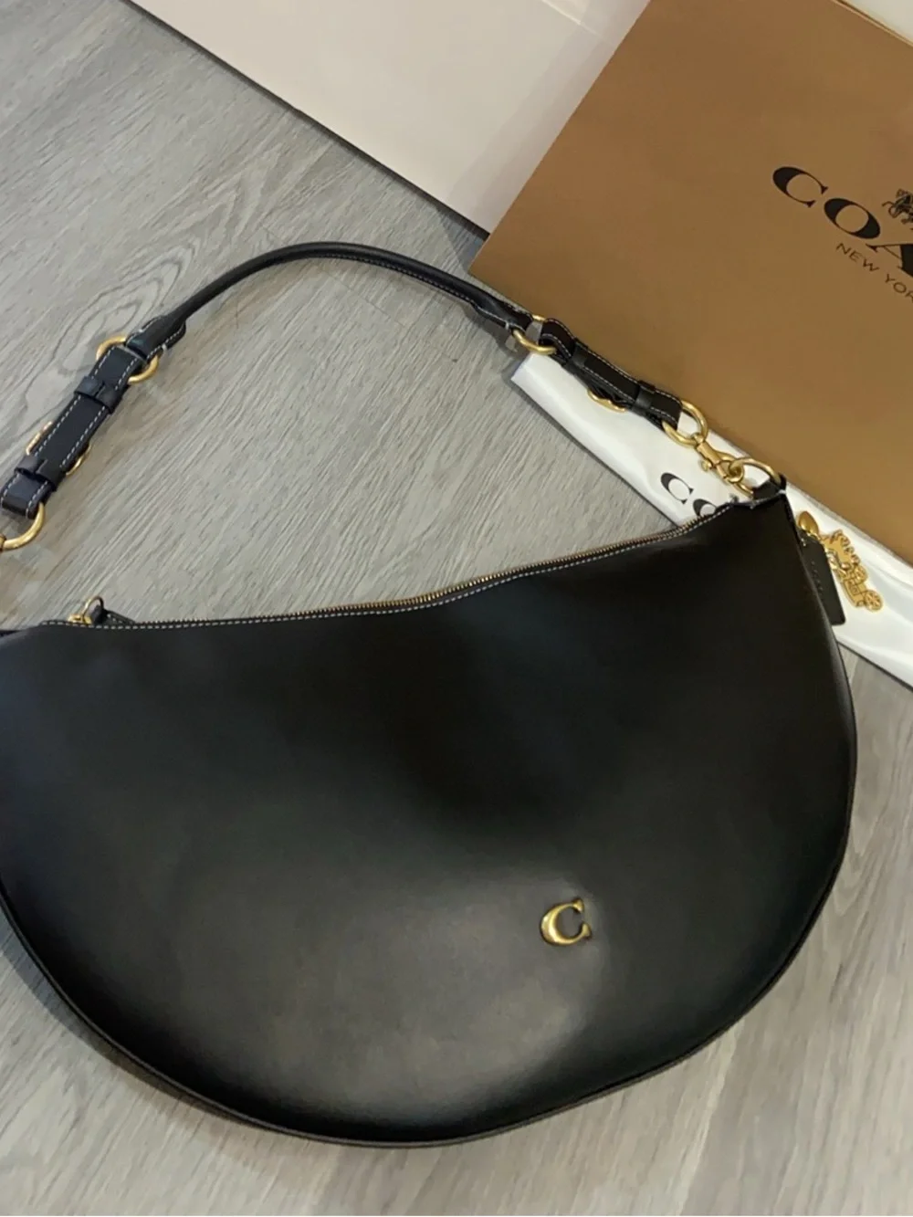 Coach Black Crescent Leather Shoulder Hobo with Gold Hardware